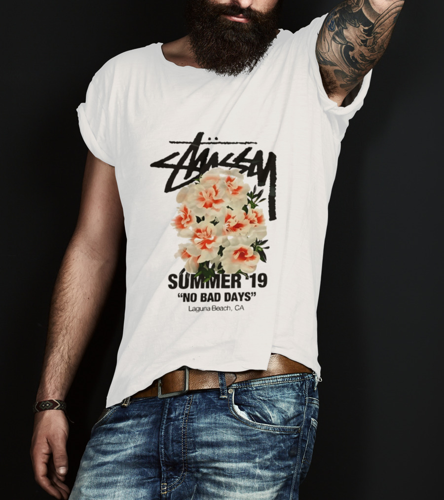 Stussy Summer 19 No Bad Days Floral Laguna Beach CA T-Shirt