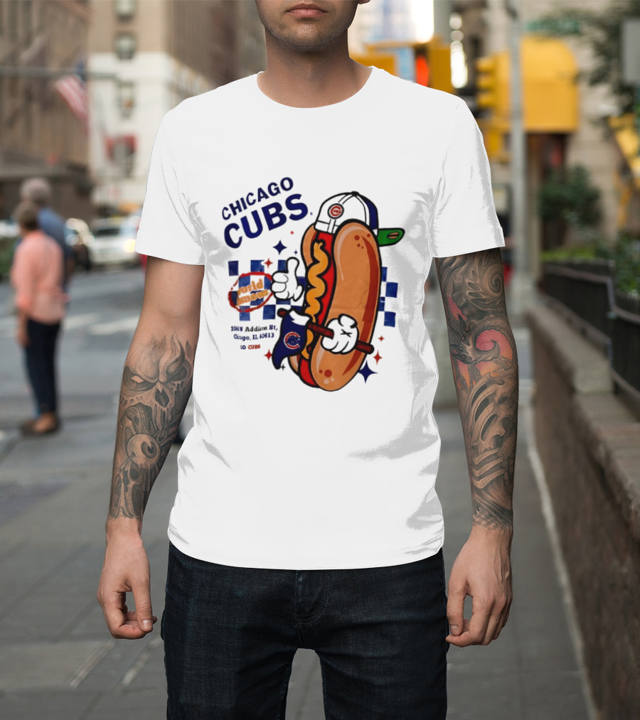 Chicago Cubs World Famous 1060 Addison St Hot Dog Wrigley Field Baseball Fan T-Shirt