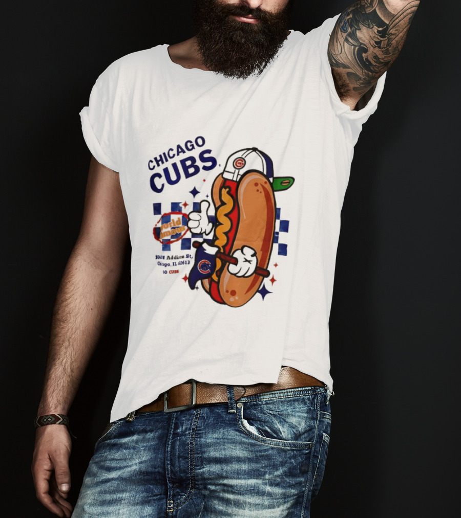 Chicago Cubs World Famous 1060 Addison St Hot Dog Wrigley Field Baseball Fan T-Shirt