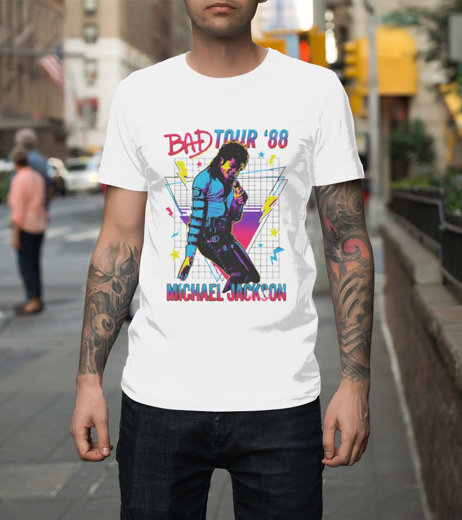 BAD Tour '88 Michael Jackson 90s Styles Retro Lightning Stars T-Shirt