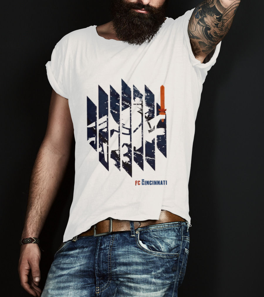 FC Cincinnati Sheared Lion Football Fans Iconic Bold Striped Image T-Shirt
