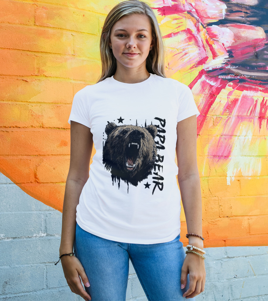 Papa Bear Distressed Flag Bold Grizzly Roar Father's Day T-Shirt