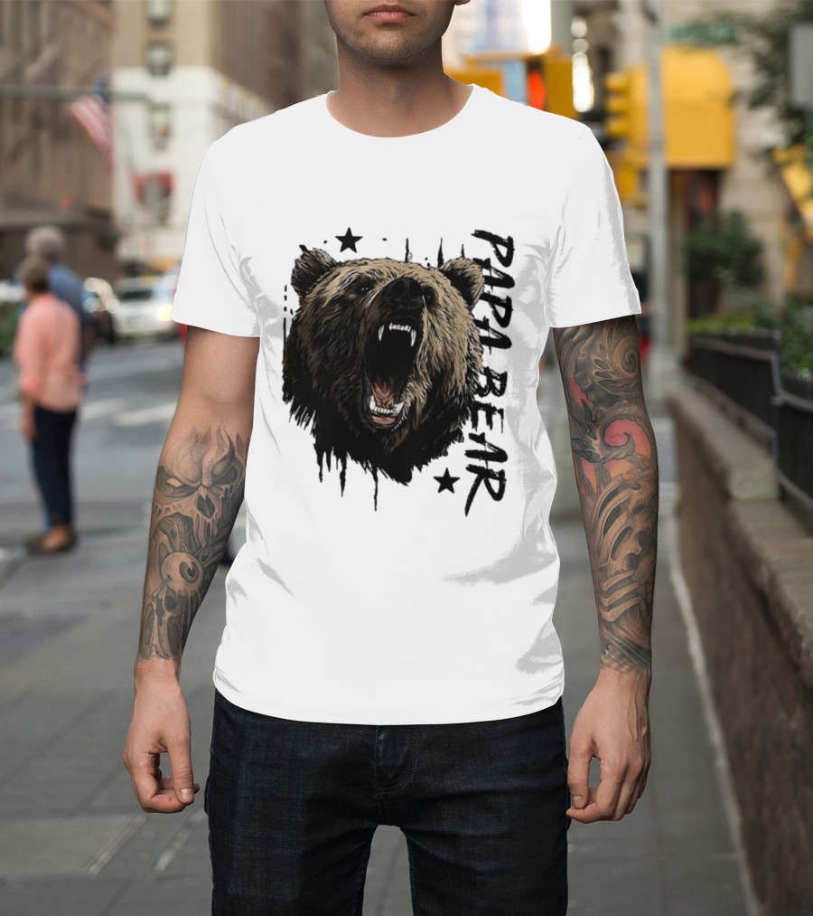 Papa Bear Distressed Flag Bold Grizzly Roar Father's Day T-Shirt