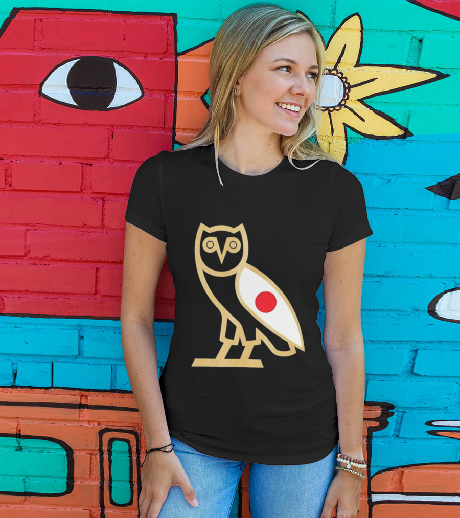OVO Owl Japan Flag Icon Gold Outline And Red Circle Motif T-Shirt