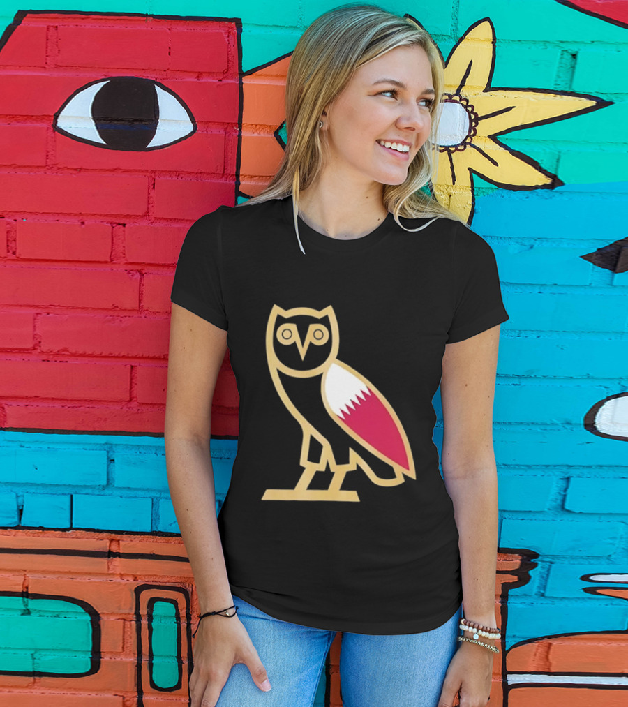 OVO Owl Gold Outline Qatar Flag Wing T-Shirt