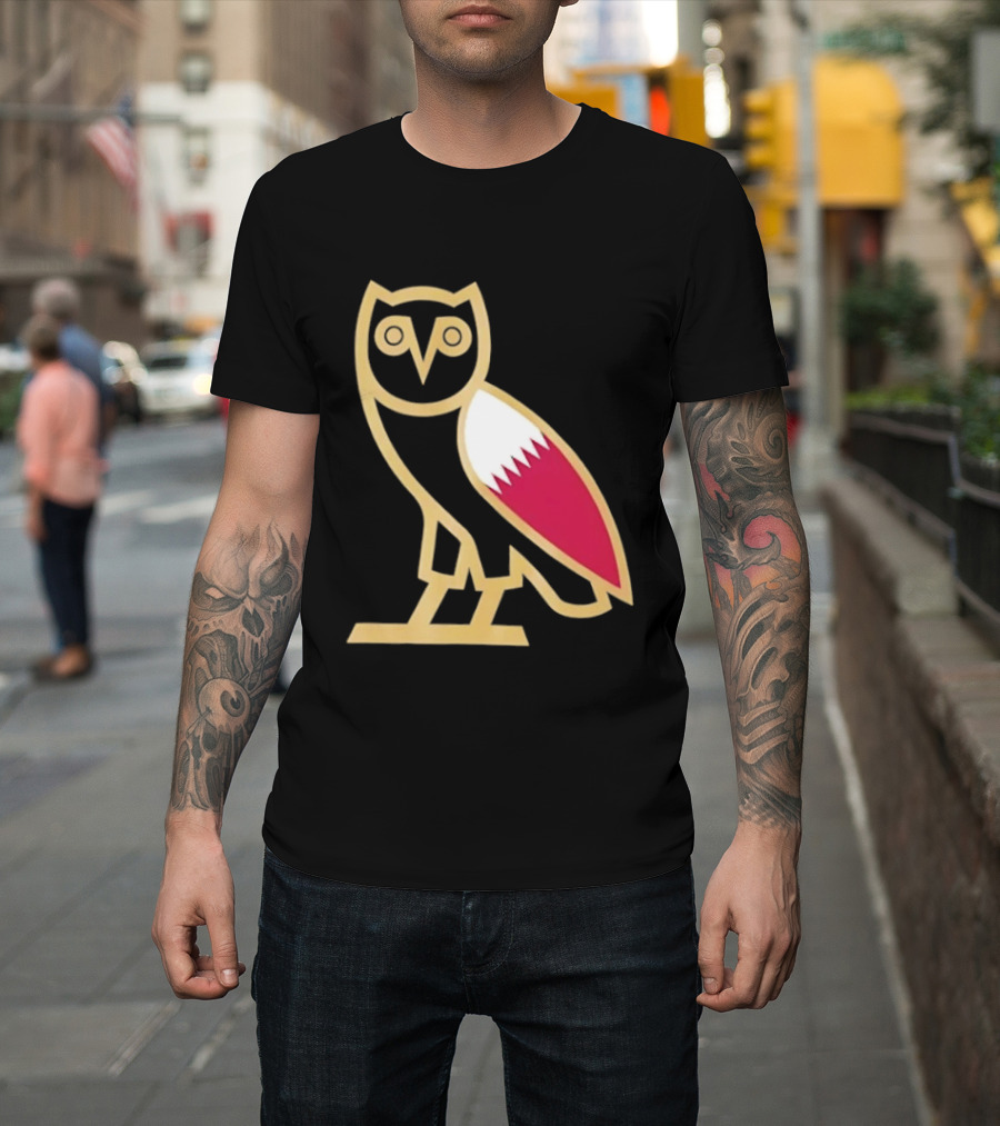 OVO Owl Gold Outline Qatar Flag Wing T-Shirt