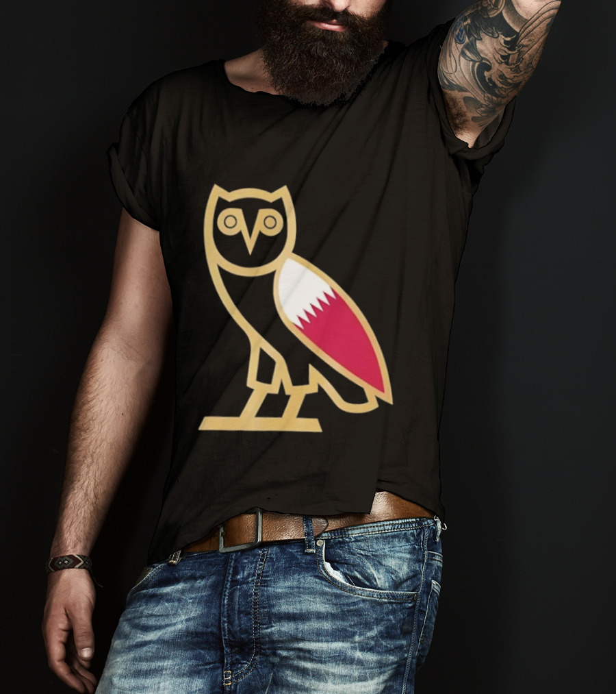 OVO Owl Gold Outline Qatar Flag Wing T-Shirt