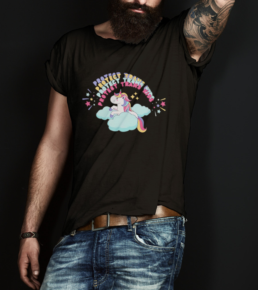Protect Trans Kids Unicorn Rainbow Stars Cloud T-Shirt