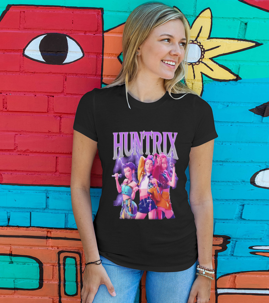 Huntrix Kpop Band Cartoon Characters With Microphones T-Shirt