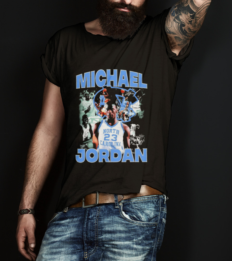 Michael Jordan 23 North Carolina Tar Heels Basketball Iconic Blue And White T-Shirt