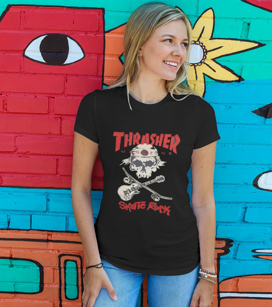 Thrasher Magazine Skate Rock Skull Guitar Crossbones T-Shirt