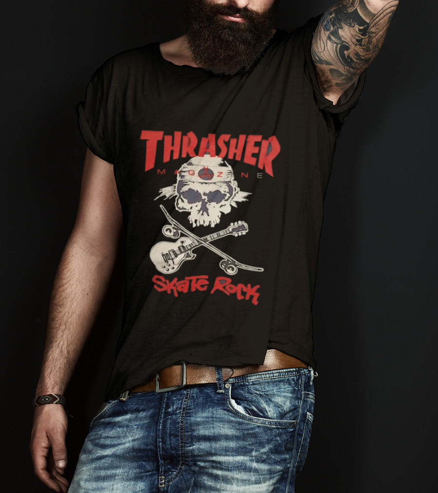 Thrasher Magazine Skate Rock Skull Guitar Crossbones T-Shirt