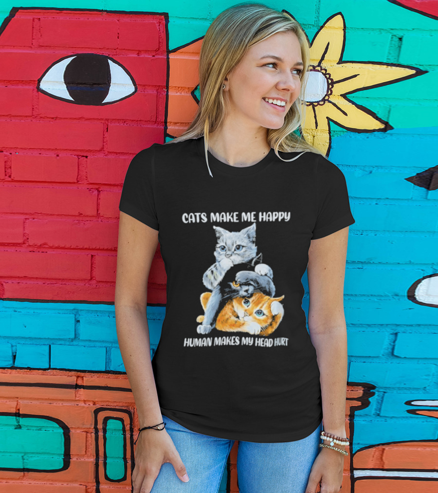 Cats Make Me Happy Human Makes My Head Hurt Cute Cat Duo T-Shirt