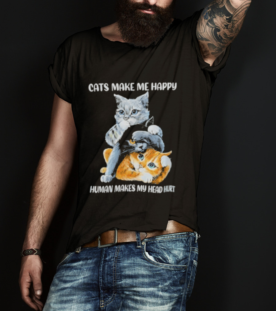 Cats Make Me Happy Human Makes My Head Hurt Cute Cat Duo T-Shirt