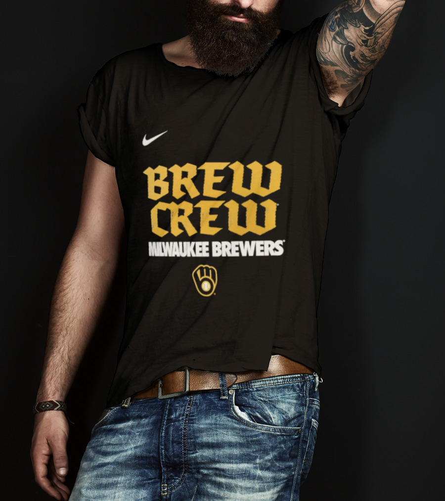 Milwaukee Brewers Nike Brew Crew Handwriting Club Baseball Glove T-Shirt