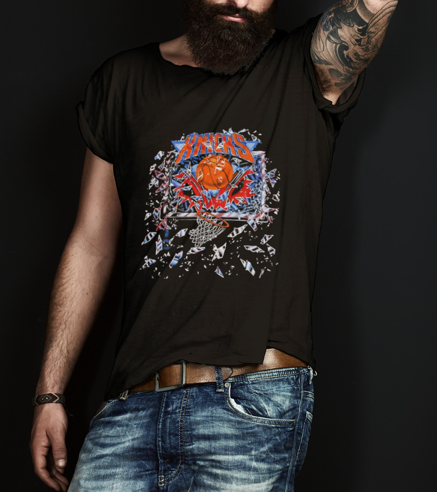 New York Knicks Basketball Backboard Shatter Explosive Glass Impact T-Shirt
