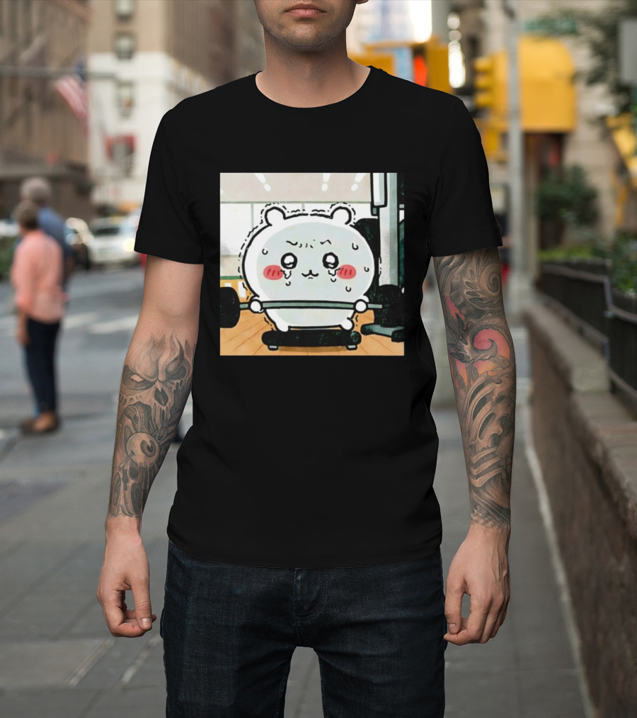 Chiikawa Usagi Exercising Gym Scene Cute Cartoon Character Training T-Shirt