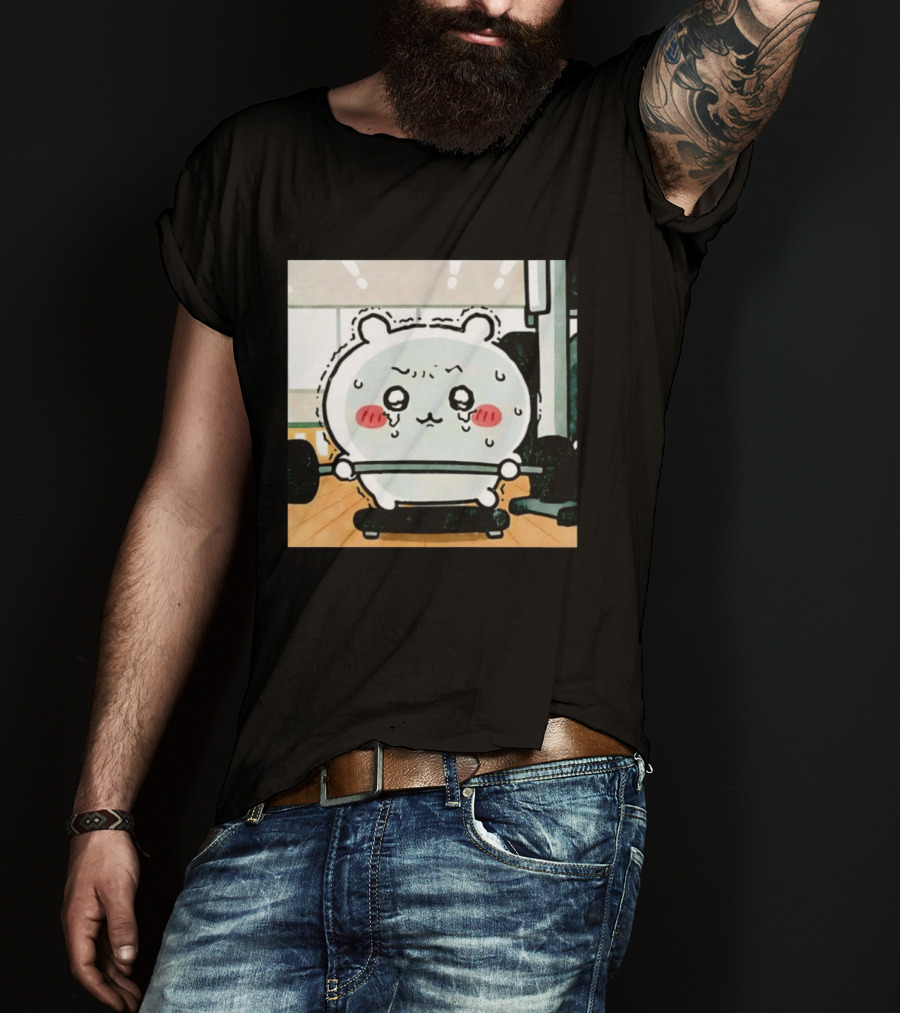Chiikawa Usagi Exercising Gym Scene Cute Cartoon Character Training T-Shirt