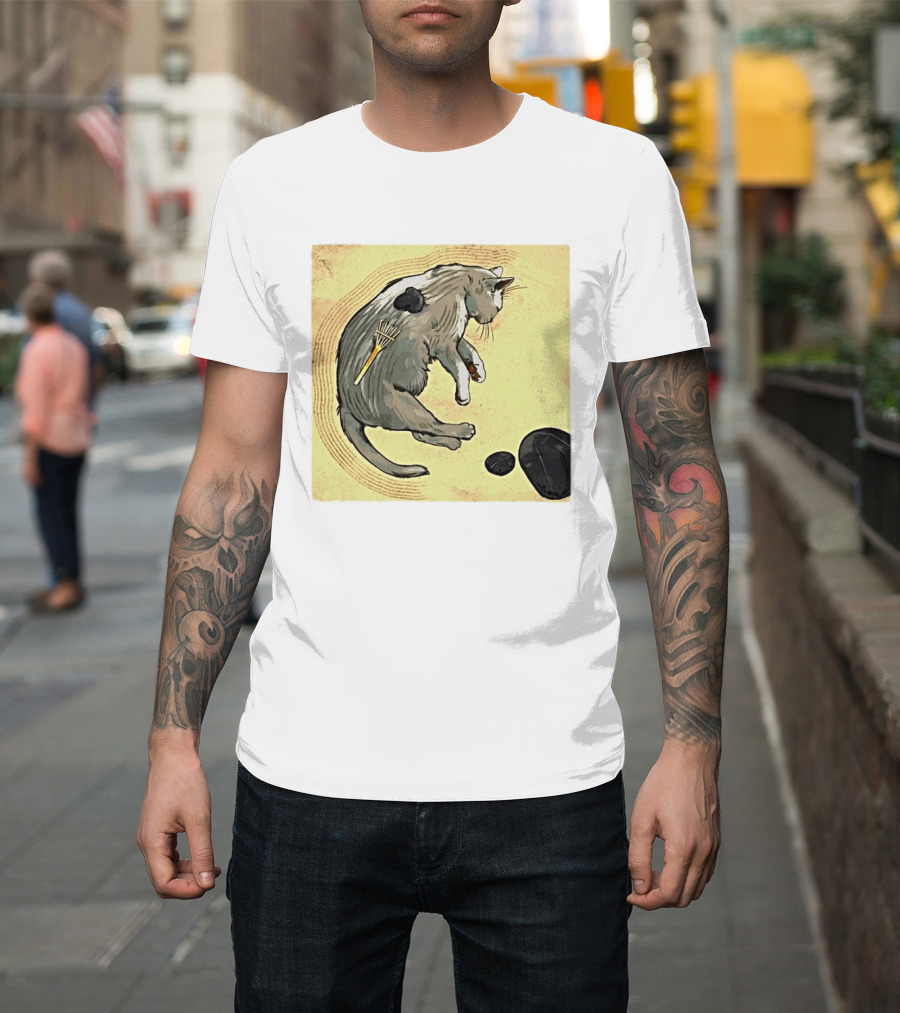 Zen Garden Kitty Rake And Stones Tranquility T-Shirt