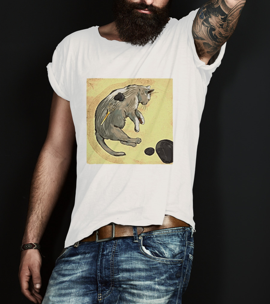 Zen Garden Kitty Rake And Stones Tranquility T-Shirt