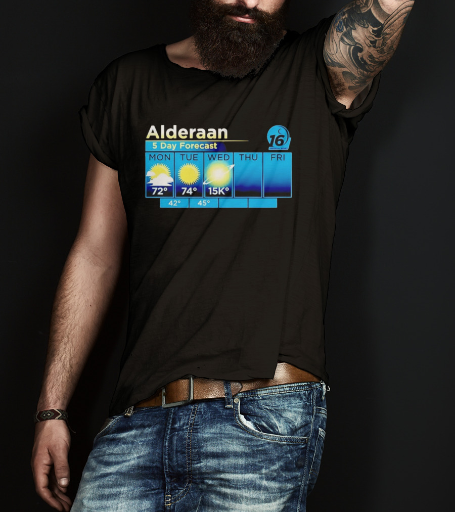 Alderaan 5 Day Forecast Weather Channel Sci Fi Parody 15K Degrees Mon Thu Fri T-Shirt
