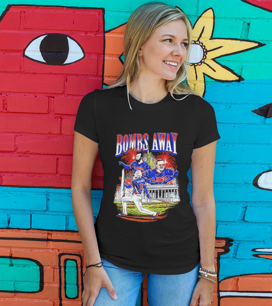 Bombs Away USA Firework Celebration And Baseball Scene T-Shirt