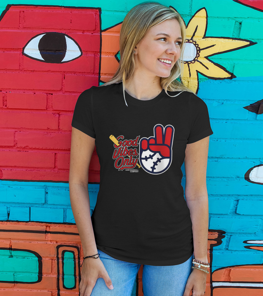 Good Vibes Only Baseball Peace Sign Red Glove T-Shirt