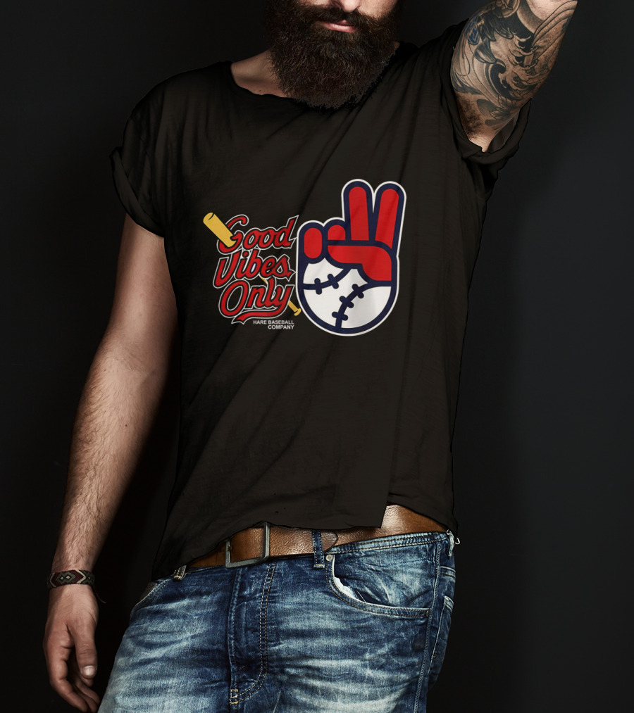Good Vibes Only Baseball Peace Sign Red Glove T-Shirt