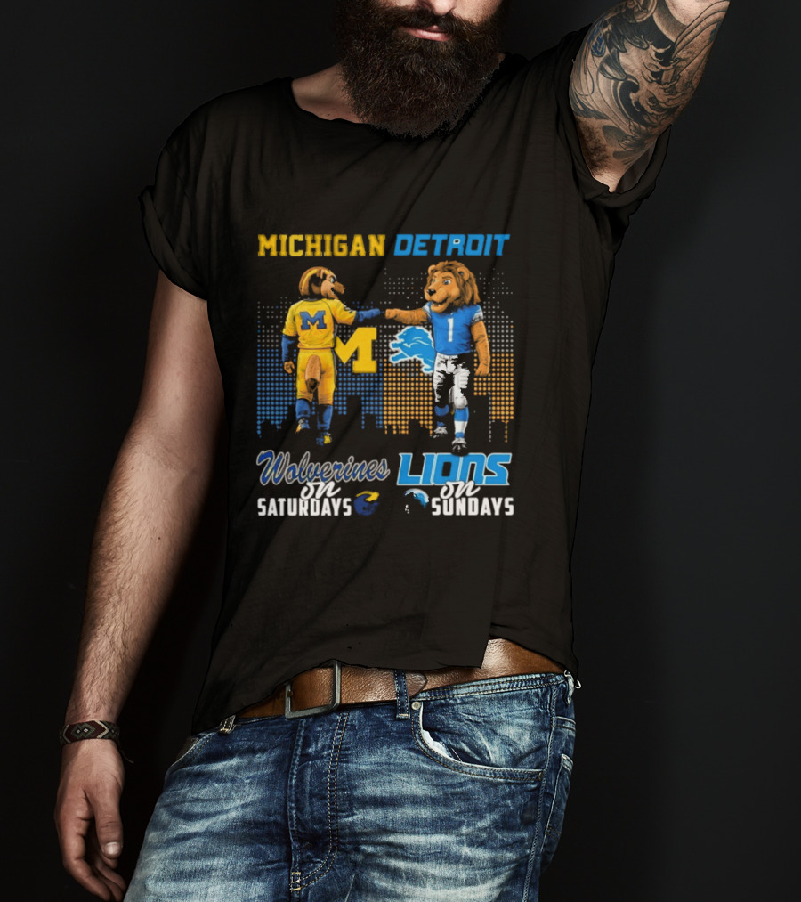 Michigan Wolverines Detroit Lions Fist Bump Saturdays Sundays T-Shirt