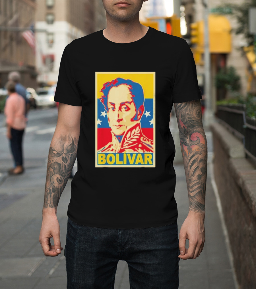 Bolivar Portrait Venezuelan Flag Colors Stars T-Shirt