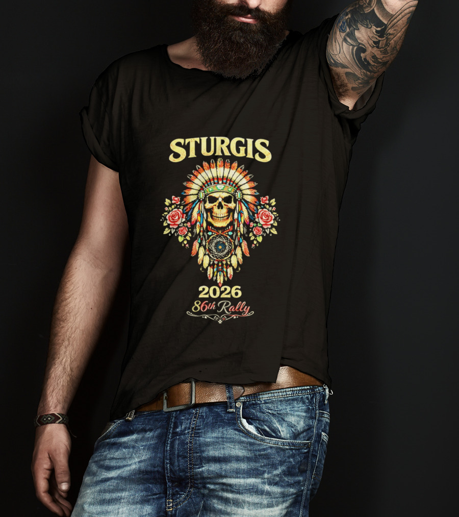 Sturgis 2026 Skull And Headdress Roses 86th Rally Celebration T-Shirt