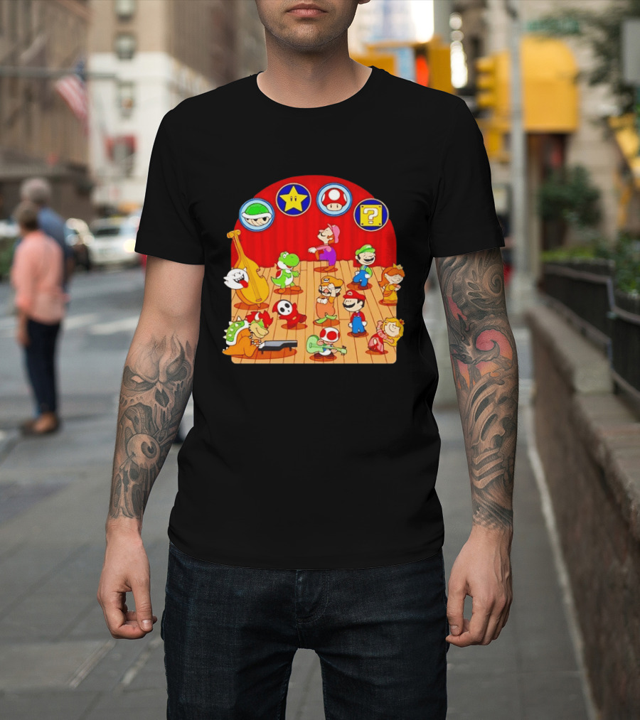 Super Mario Bros Peanuts Characters Dancing Plumber Game Mashup T-Shirt