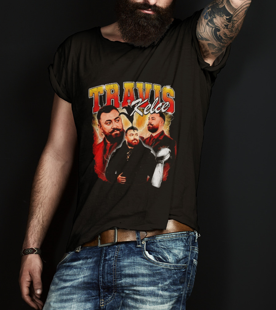 Travis Kelce Football 2026 With Trophy And Bold Portraits T-Shirt