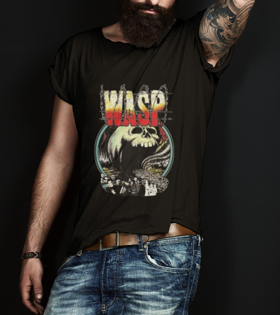 WASP The Headless Children Skull Graphic Barbed Wire T-Shirt