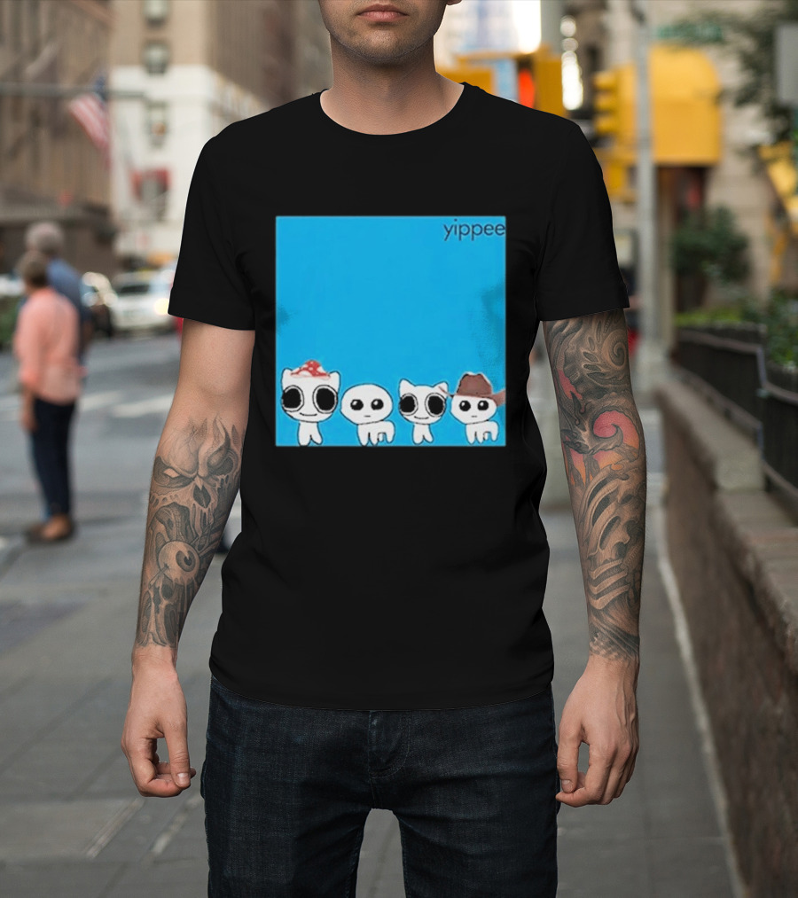 Yippee Blue Album Cringey Cartoon Characters With Cowboy And Chef Hats T-Shirt