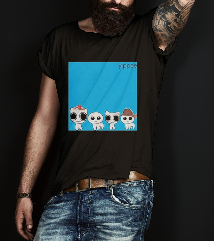 Yippee Blue Album Cringey Cartoon Characters With Cowboy And Chef Hats T-Shirt