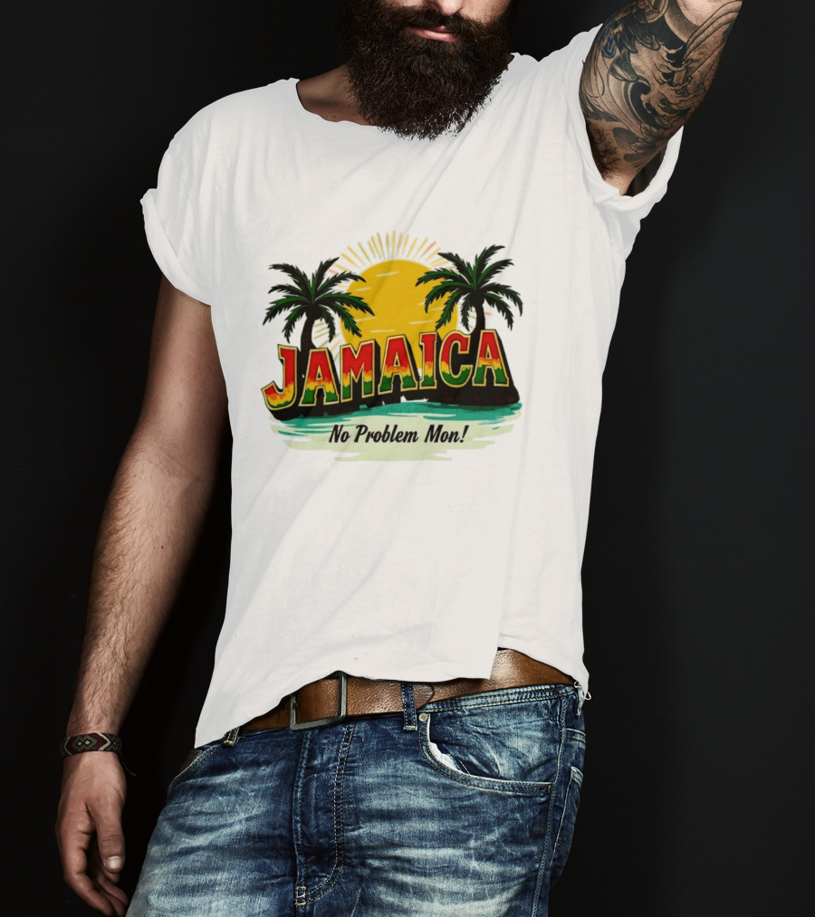 Jamaica No Problem Mon Vibrant Sunset Tropical Palm Trees T-Shirt