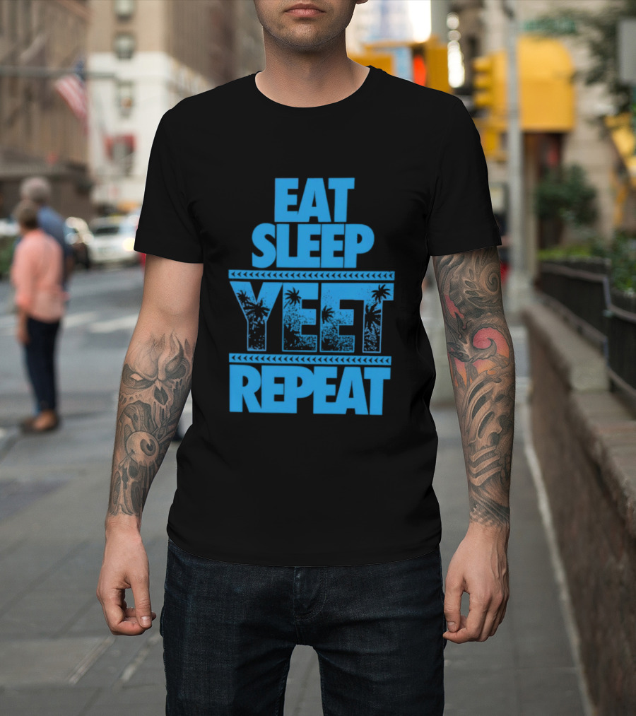 Eat Sleep Yeet Repeat WWE Jey Uso Blue Tropical T-Shirt
