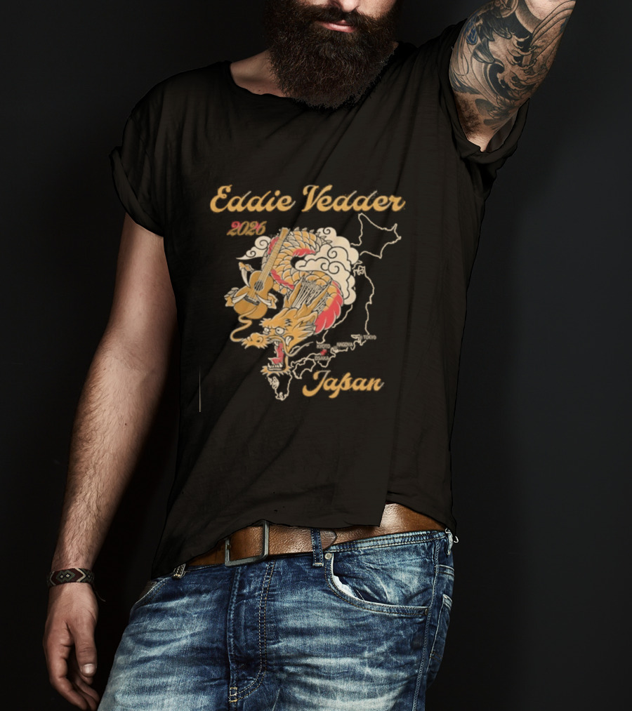Eddie Vedder 2026 Japan Dragon Guitar Map T-Shirt