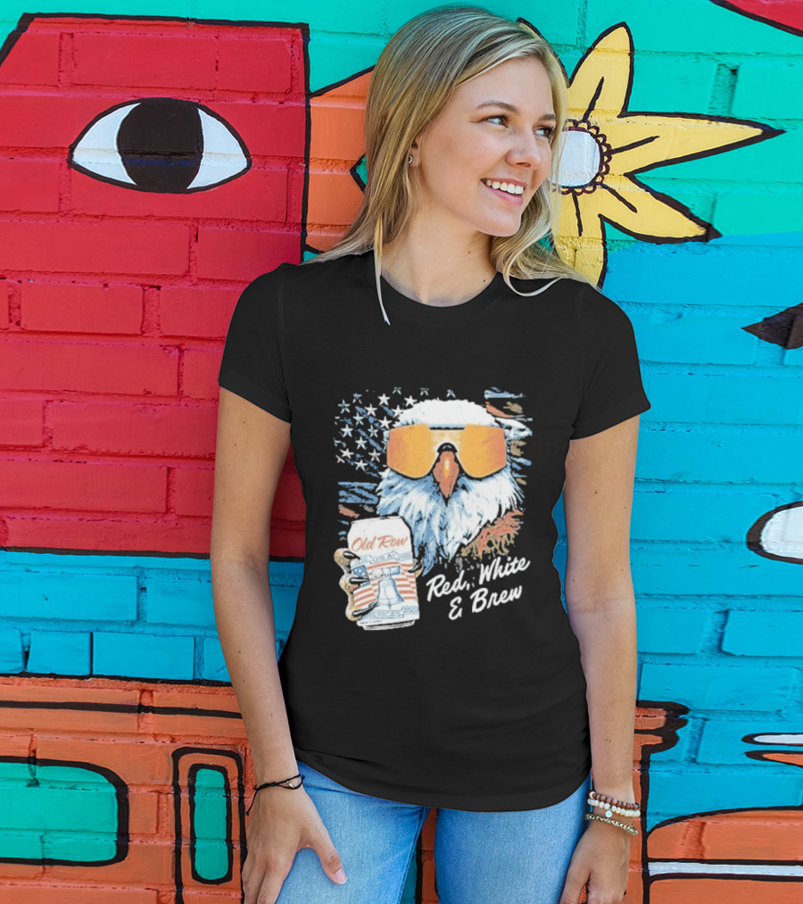 Old Row Red White & Brew Patriotic Eagle With Beer Can And Sunglasses T-Shirt