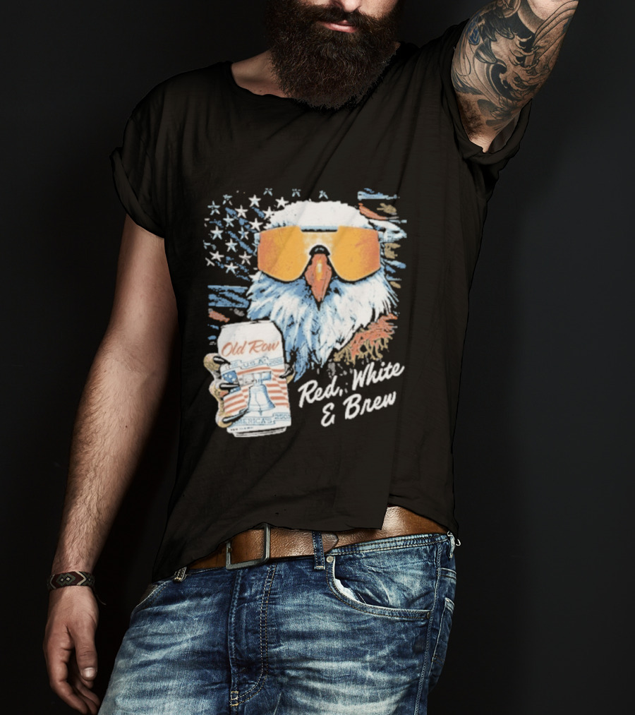 Old Row Red White & Brew Patriotic Eagle With Beer Can And Sunglasses T-Shirt