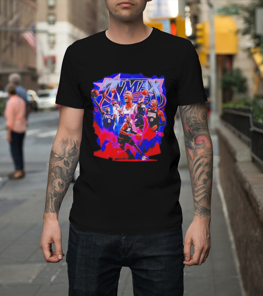 Tyrese Maxey MAX Philadelphia 76ers Basketball Action Montage T-Shirt