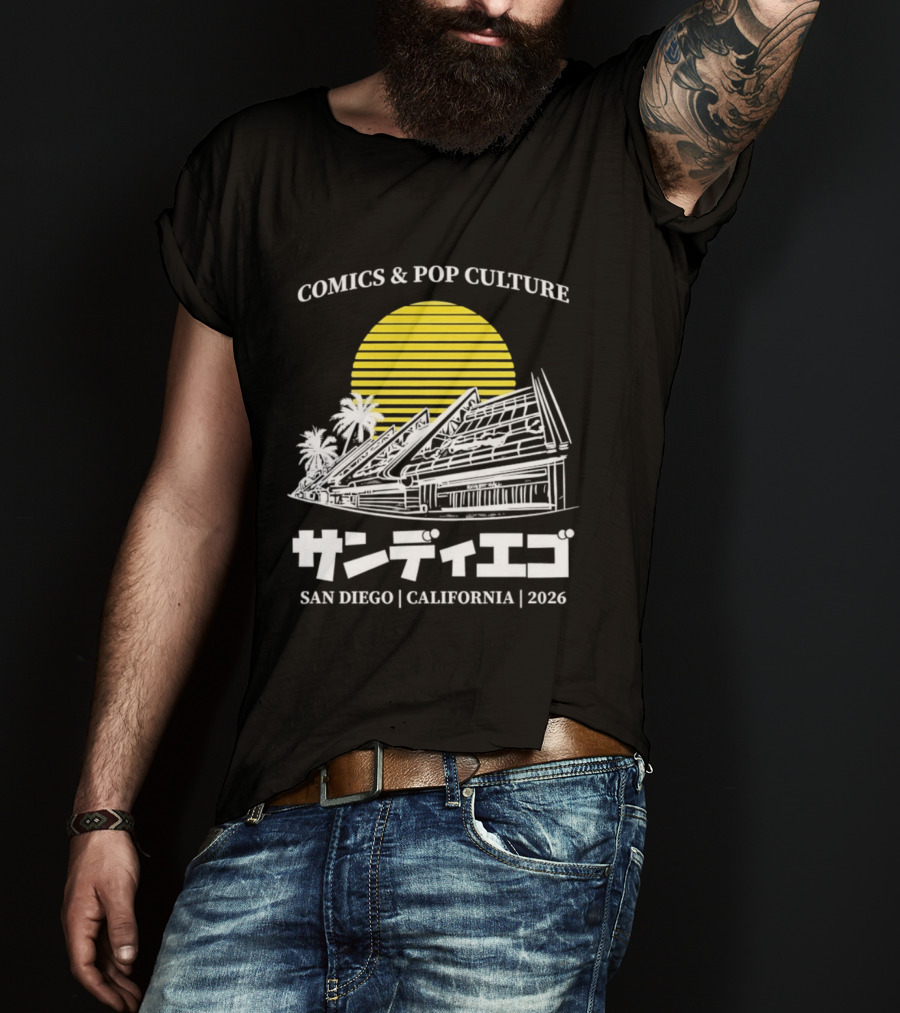 Comics And Pop Culture San Diego California 2026 Yellow Sun Palm Trees Japanese T-Shirt