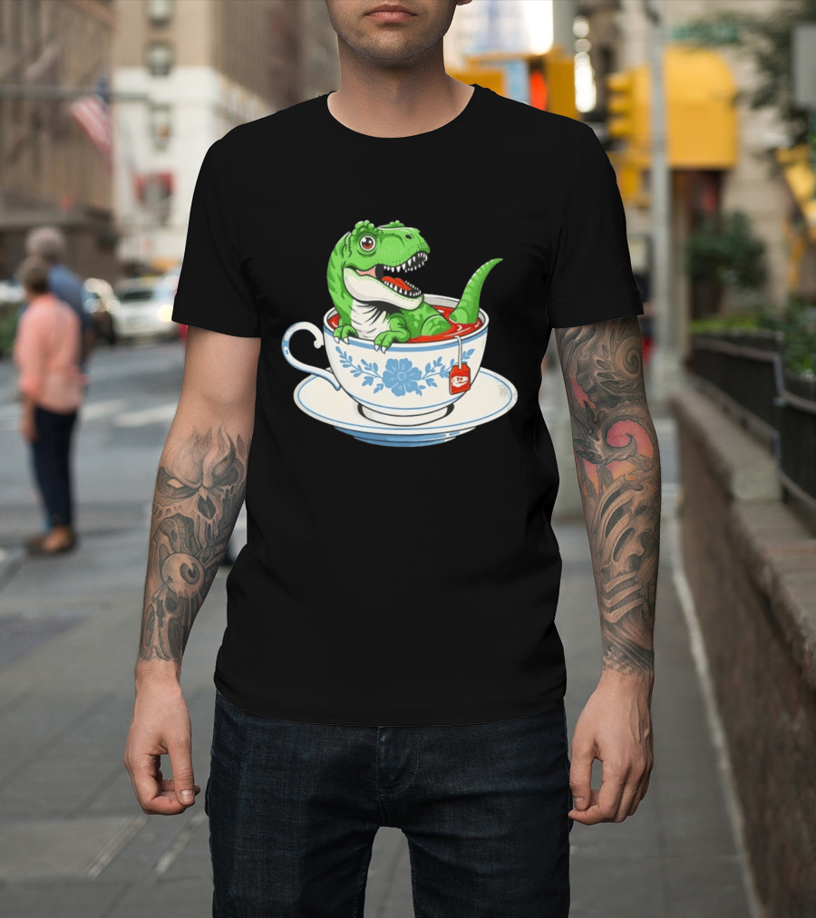 Tea Rex Dinosaur In Teacup With Tea Bag T-Shirt