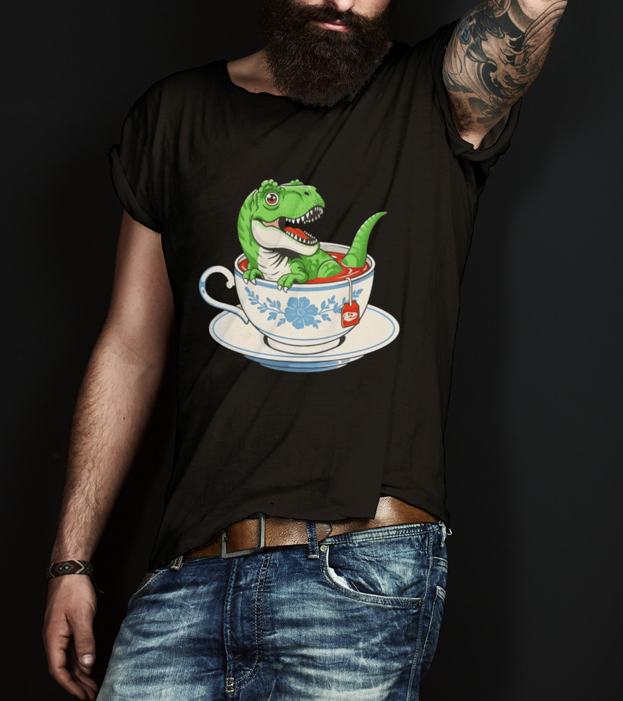Tea Rex Dinosaur In Teacup With Tea Bag T-Shirt
