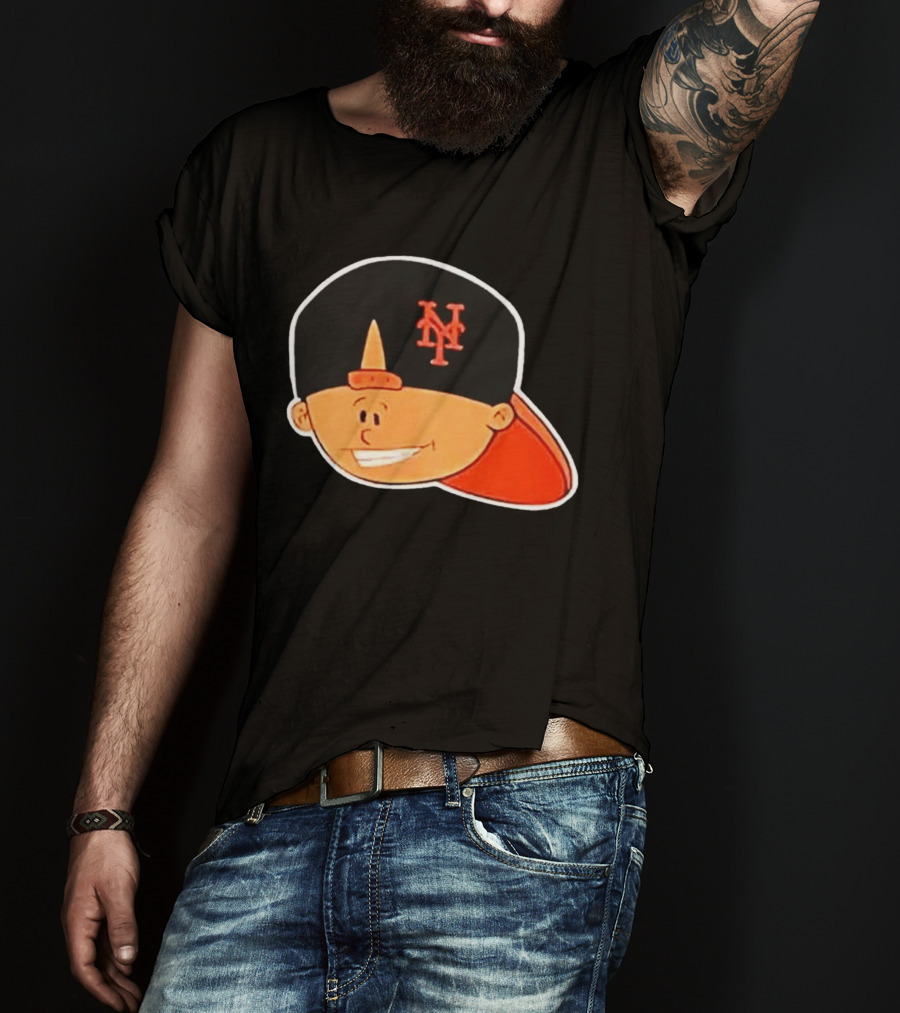 New York Mets Cartoon Kid Smiling Team Hat T-Shirt