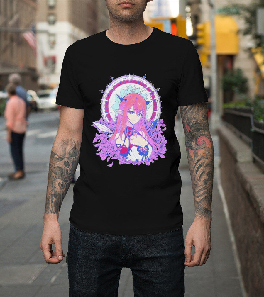 Ghost X Ghost IRyS Anime Character With Floral And Heart Motif In Pastel T-Shirt