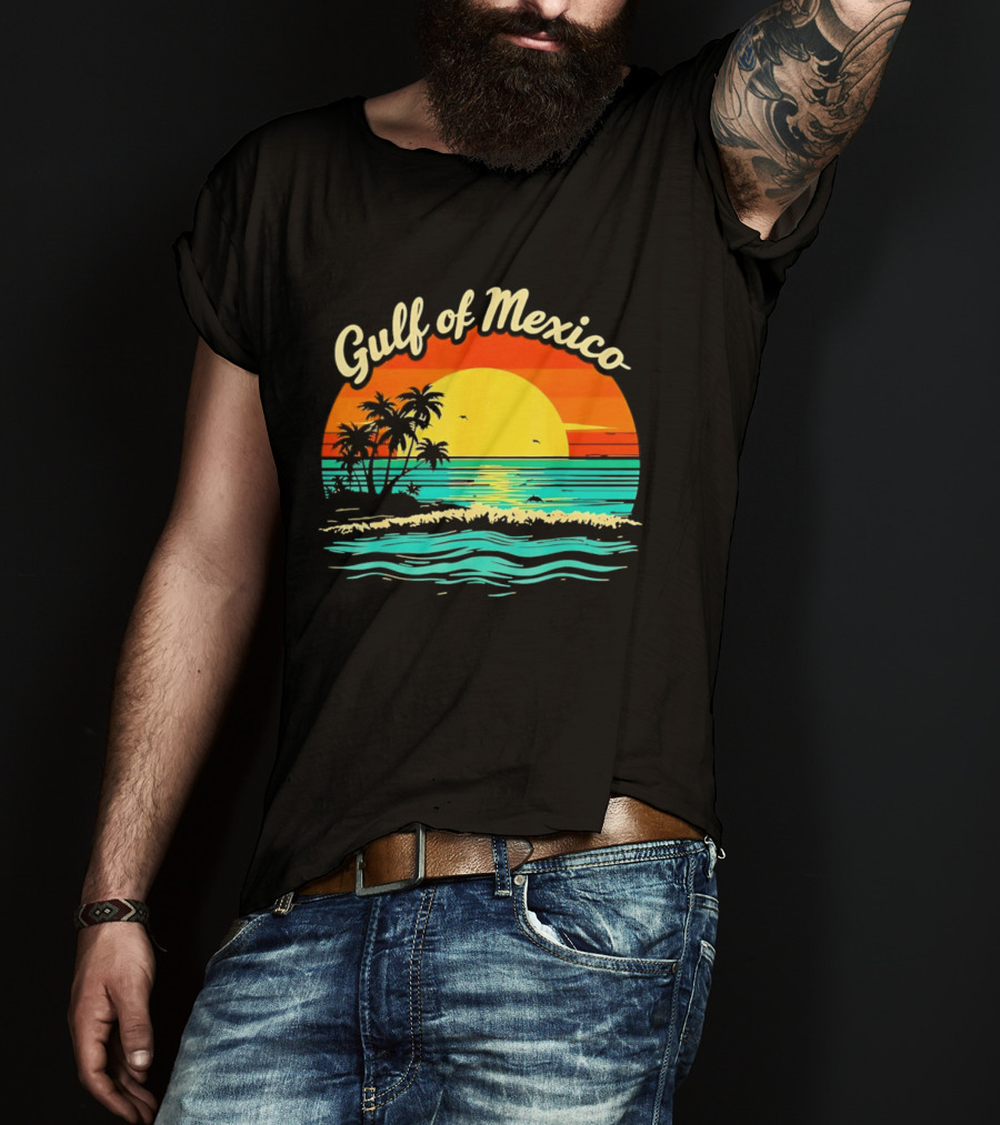 Gulf Of Mexico Beach Palms Summer Vacation Sunset Ocean Waves T-Shirt