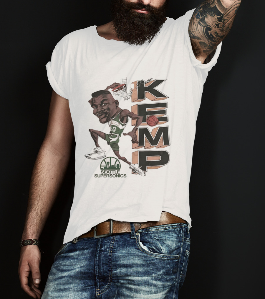 Shawn Kemp Seattle SuperSonics Basketball Caricature T-Shirt