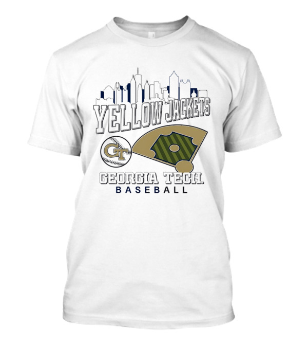 Georgia Tech Yellow Jackets Baseball City Skyline With GT Emblem And Field T-Shirt
